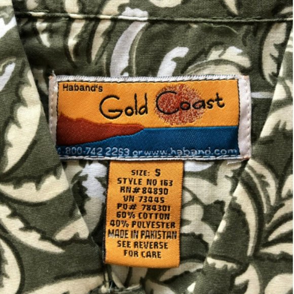 Haband's Gold Coast Olive Green Palm Trees Aloha Hawaiian Shirt Size Mens Small - Picture 5 of 5